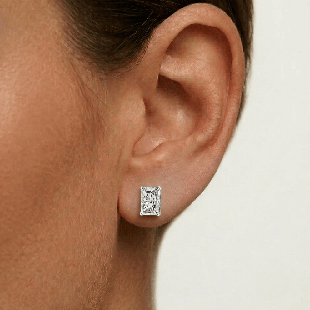1 Carat, Radiant Cut, Sterling Silver, Bridal Wedding Day Studs - MargalitRings