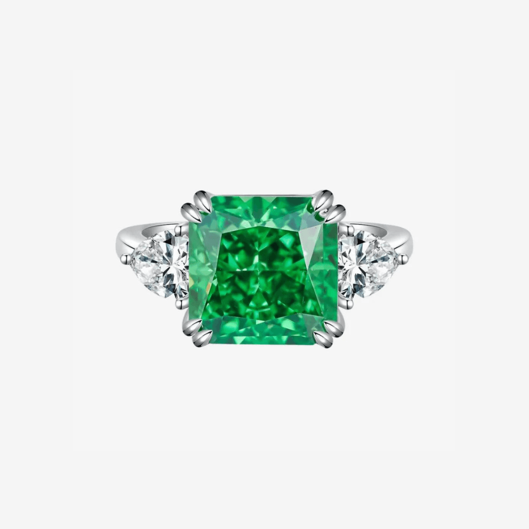 4 Carat, Colombian Emerald Green & Diamond Ring, Emerald Cut - MargalitRings