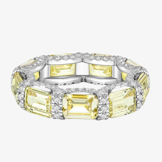 Fancy Yellow, Emerald Cut, Eternity band - MargalitRings