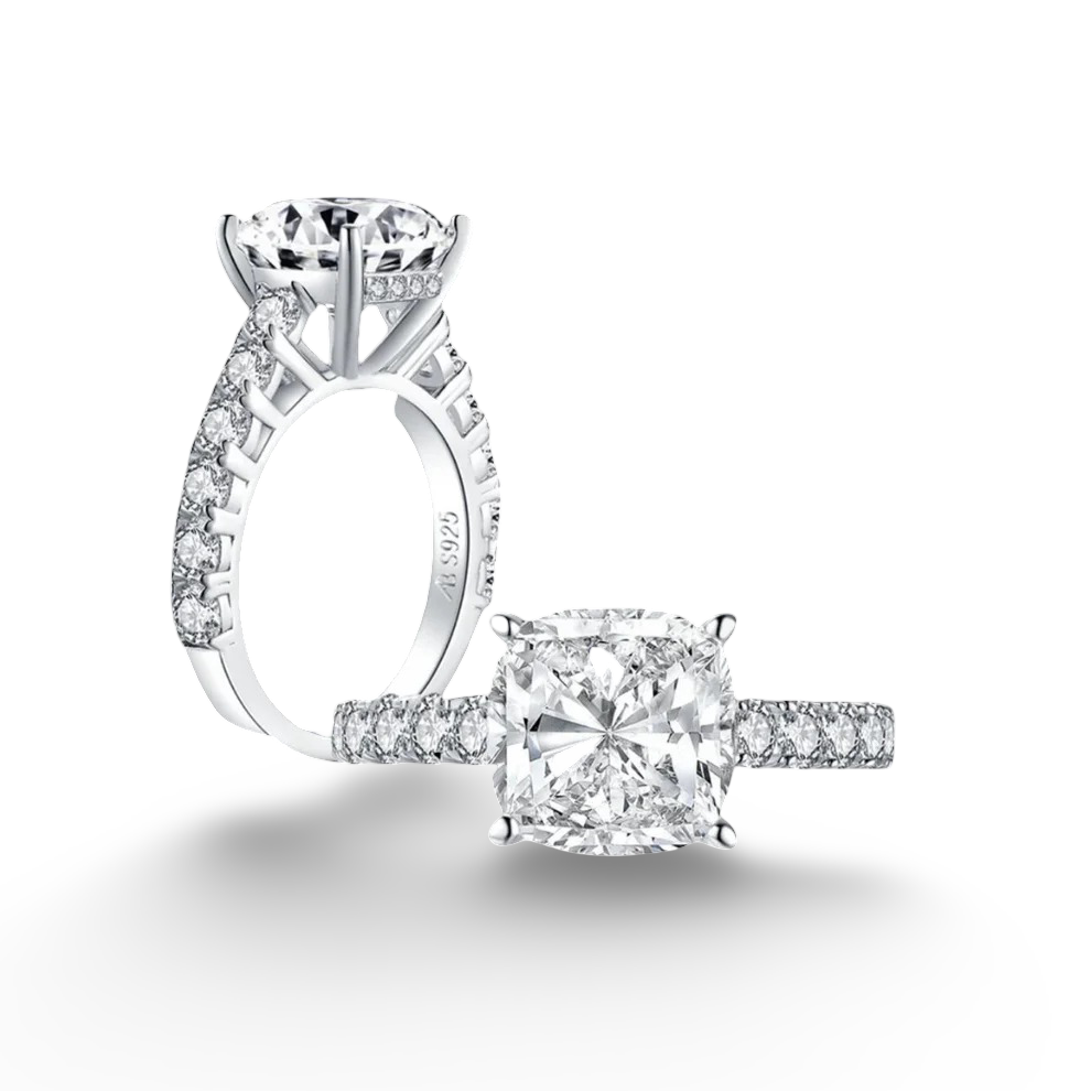 Cushion Cut Engagement Ring, 5 Carats, Halo, Silver