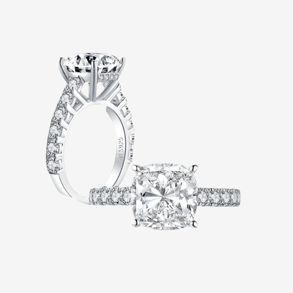 Cushion Cut Engagement Ring, 5 Carats, Halo, Silver