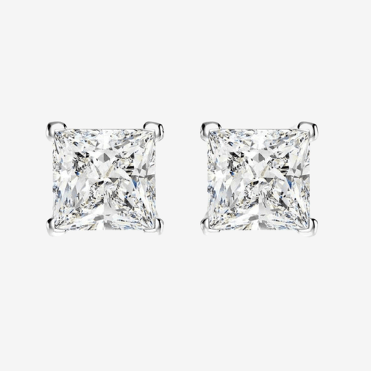 1.25 Carat, Princess Cut, Wedding Day Studs, Sterling Silver - MargalitRings