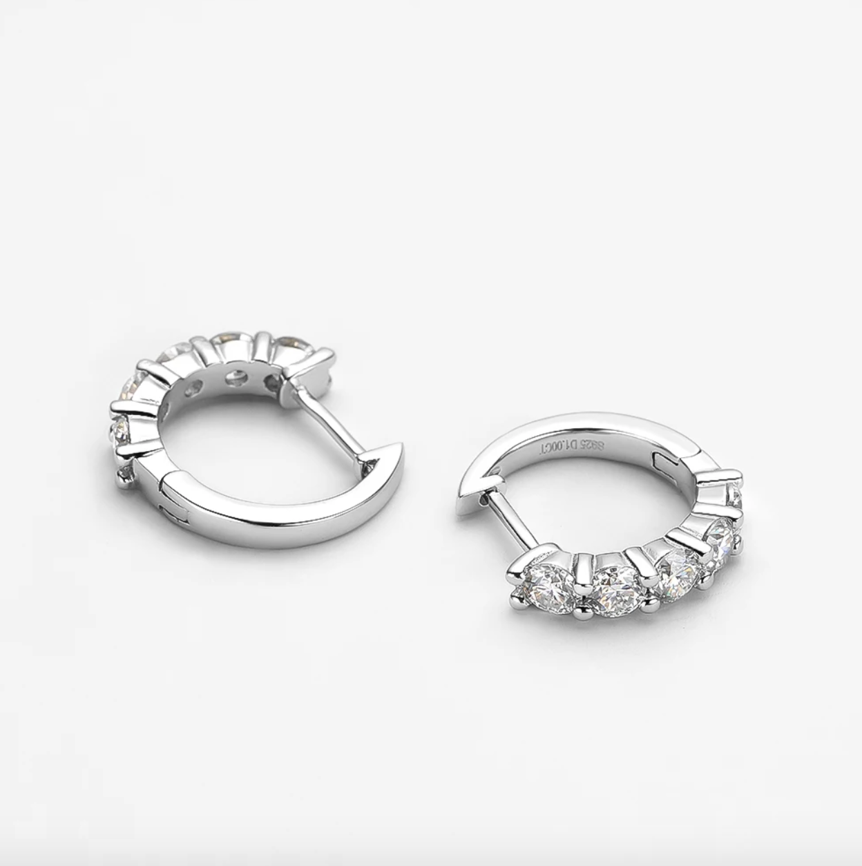 1 Carat, Bridal, Wedding Day Hoops, Sterling Silver close up