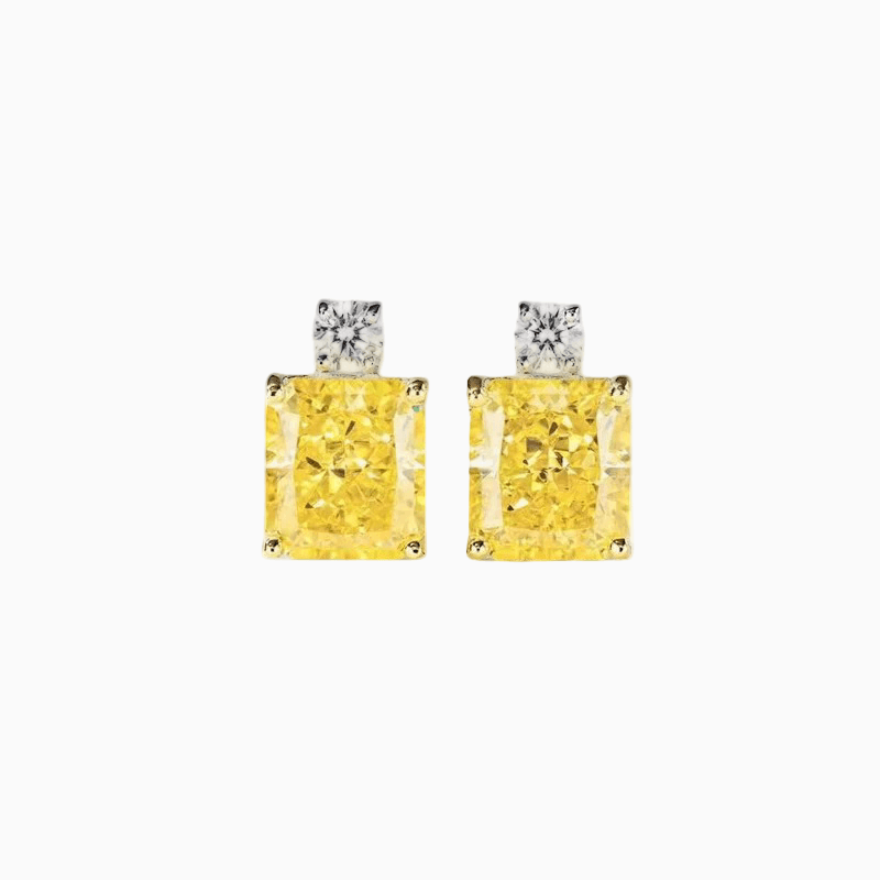 1 Carat, Princess Cut, Fancy Yellow Diamond Earrings, Sterling Silver - MargalitRings