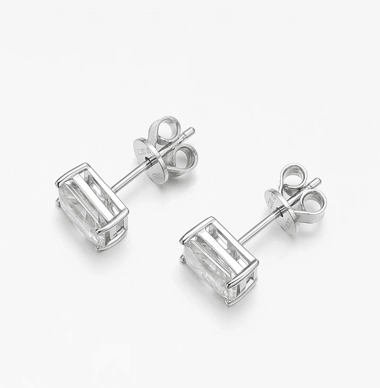 1 Carat, Radiant Cut, Sterling Silver, Bridal Wedding Day Studs - MargalitRings