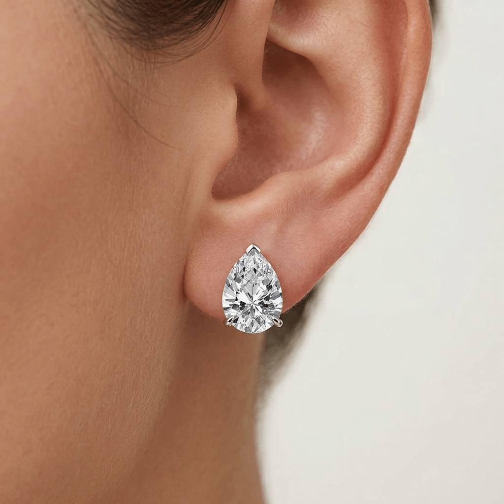 2 Carat Pear Shape Diamond Bridal Studs Sterling Silver - MargalitRings