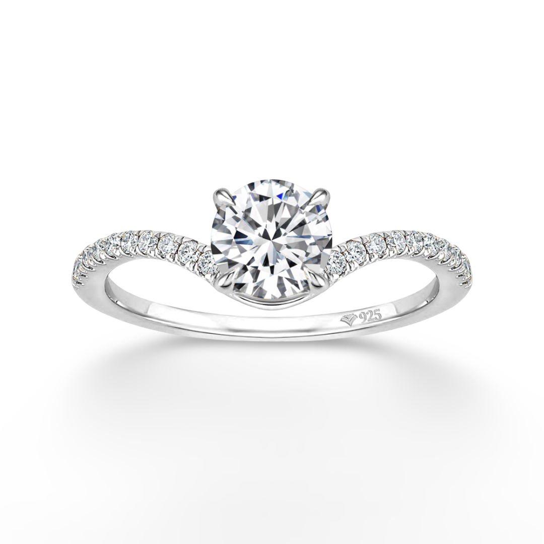 Solitaire, Pave Band Engagement Ring, 3 Carat, Sterling Silver