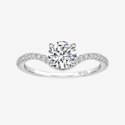 Solitaire, Pave Band Engagement Ring, 3 Carat, Sterling Silver - MargalitRings