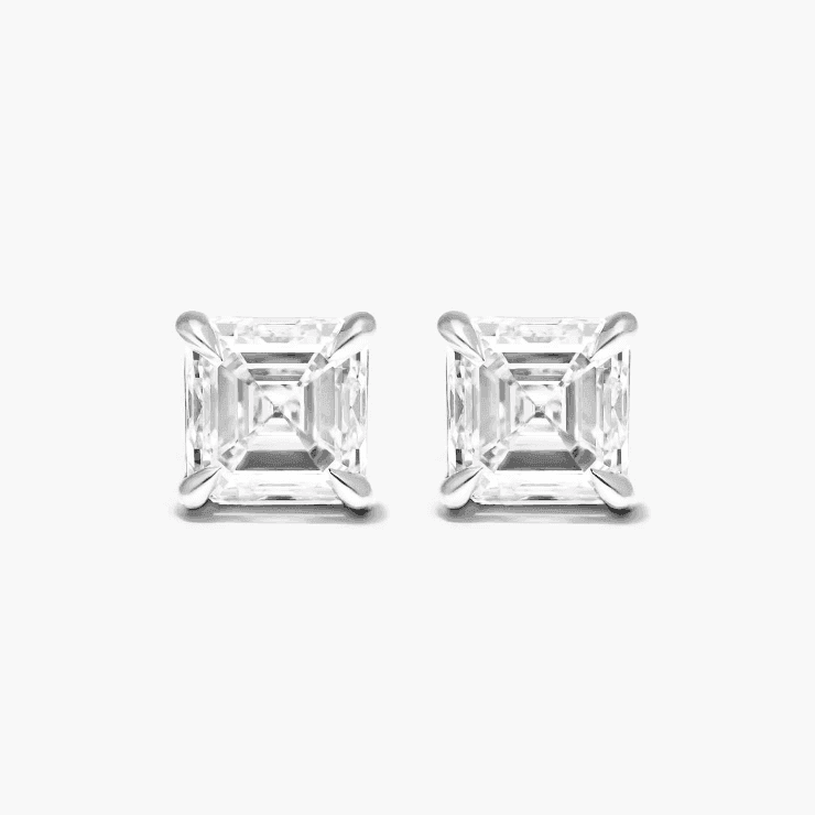 2 Carat, Asscher Cut, Sterling Silver, Bridal Wedding Day Studs - MargalitRings
