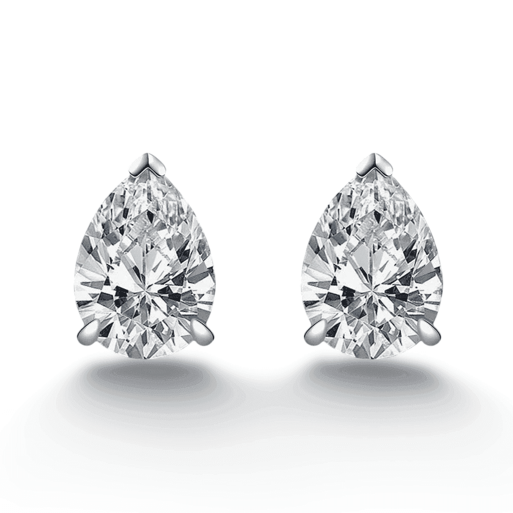 2 Carat Pear Shape Diamond Bridal Studs Sterling Silver - MargalitRings