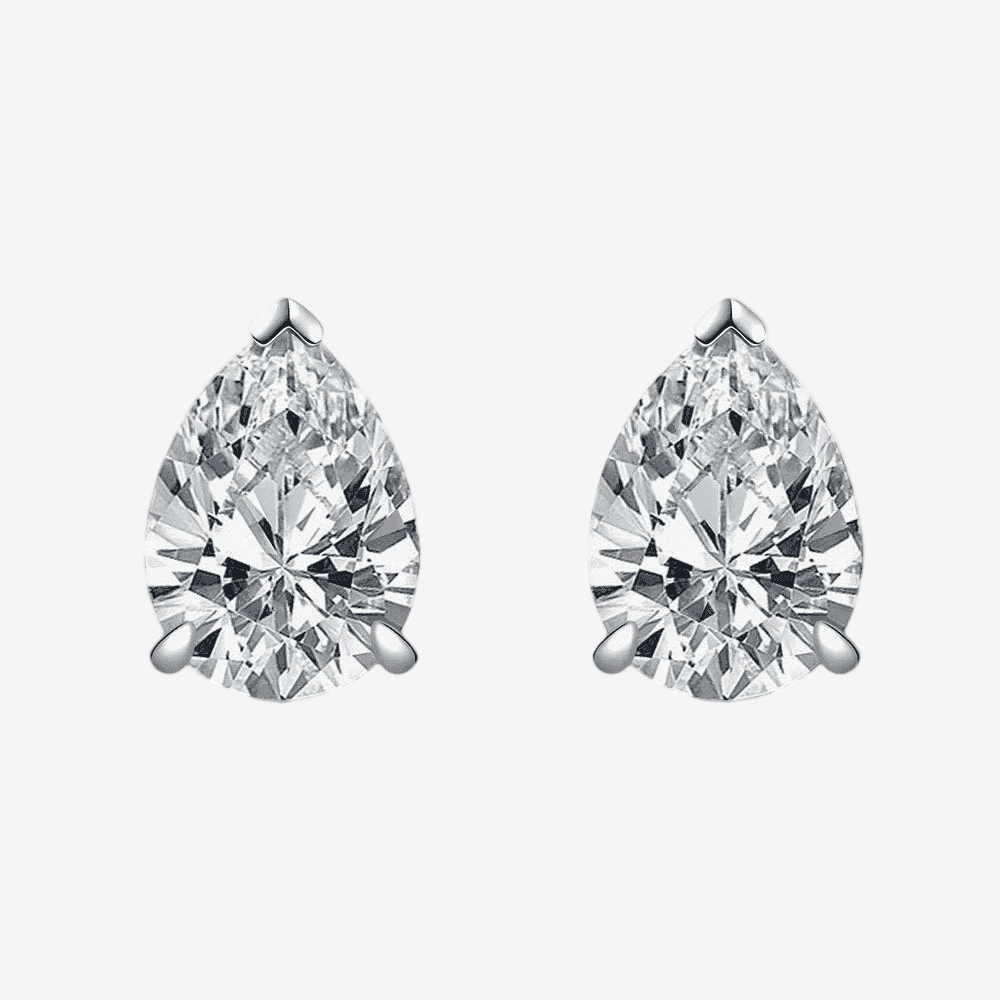 2 Carat Pear Shape Diamond Bridal Studs Sterling Silver - MargalitRings