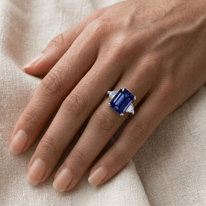 3.5 Carat, Sapphire & Diamond Ring, Emerald Cut - MargalitRings