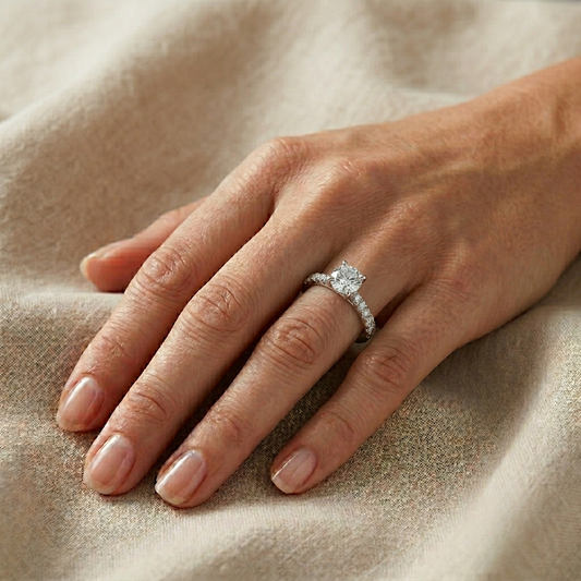 Round Cut Engagement Ring, 3 Carats, Sterling Silver man made diamond simulant