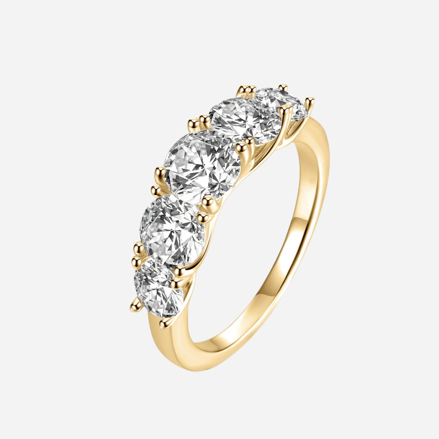 5 Stone Eternity Ring, Yellow Gold, 3.6 Carats - MargalitRings