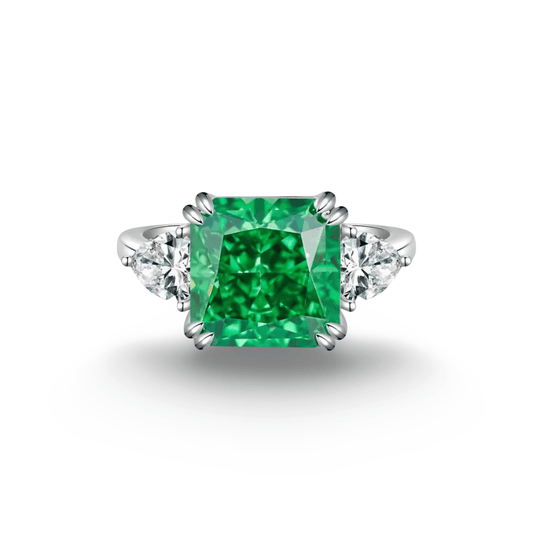4 Carat, Colombian Emerald Green & Diamond Ring, Emerald Cut - MargalitRings