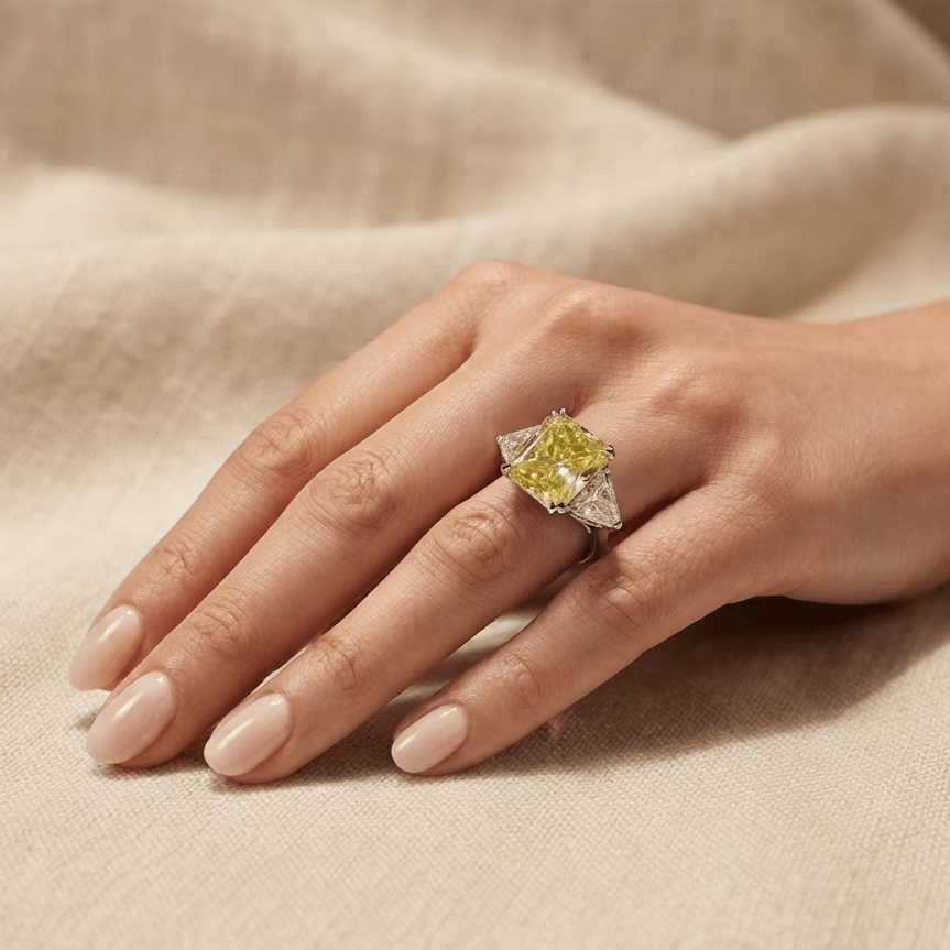9.52 Carat, Fancy Yellow, Princess Cut, Cocktail Ring - MargalitRings