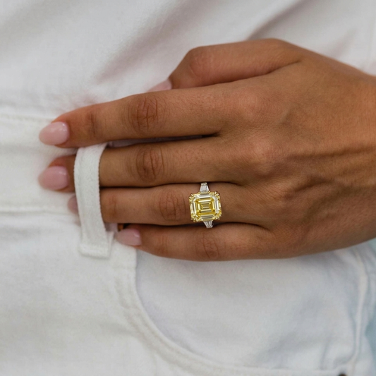 9.52 Carat, Fancy Yellow, Asscher Cut Cocktail Ring