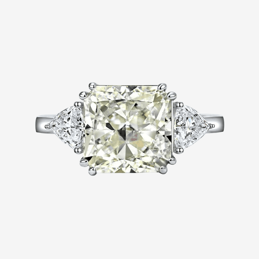 Light Yellow Diamond Cocktail Ring, Princess Cut, 3 Carats, Silver