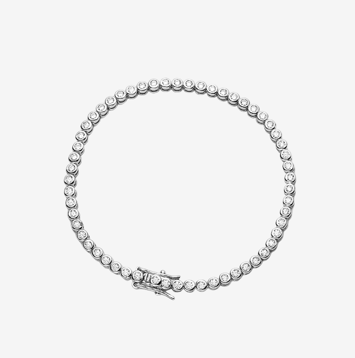 Bezel Set, Sterling Silver Diamond Tennis Bracelet
