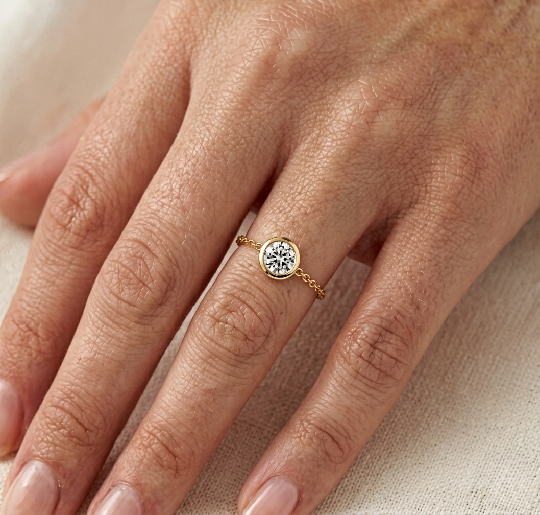Bezel Set Solitaire Ring, Yellow Gold
