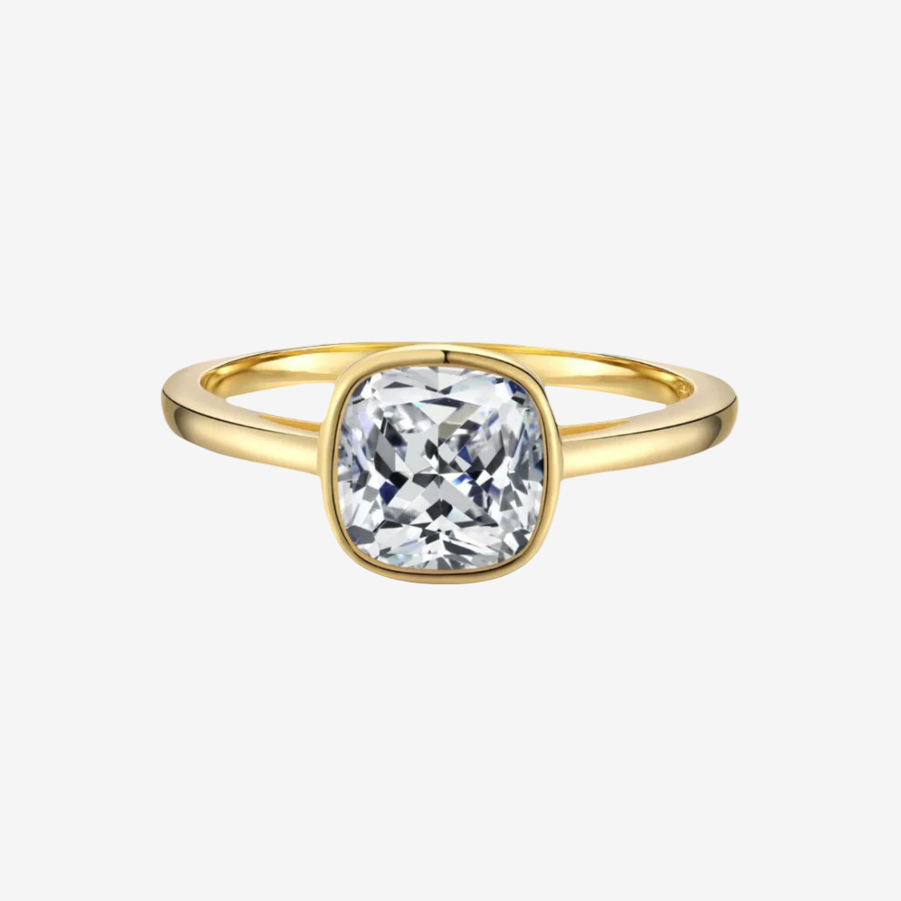 Cushion Cut, Bezel Set, Engagement Ring, 2 Carats, Gold