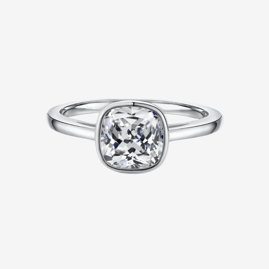 Cushion Cut, Bezel Set, Engagement Ring, 2 Carats, Sterling Silver - MargalitRings