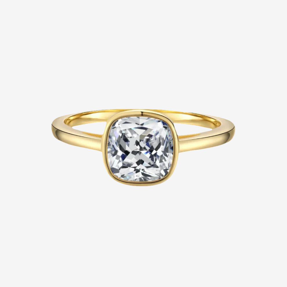 Cushion Cut, Bezel Set, Engagement Ring, 2 Carats, Gold