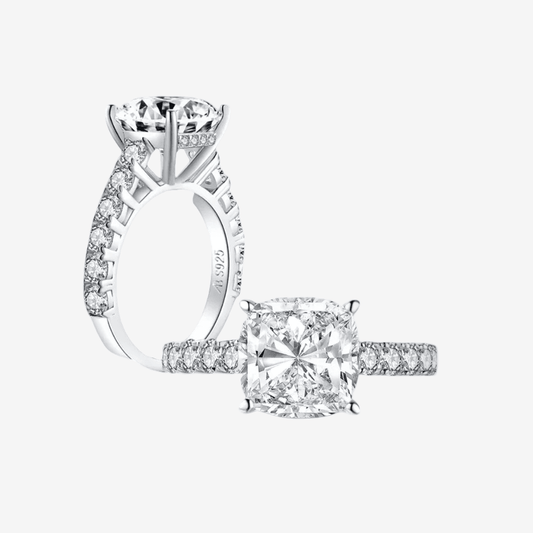 Cushion Cut Engagement Ring, 5 Carats, Halo, Silver - MargalitRings