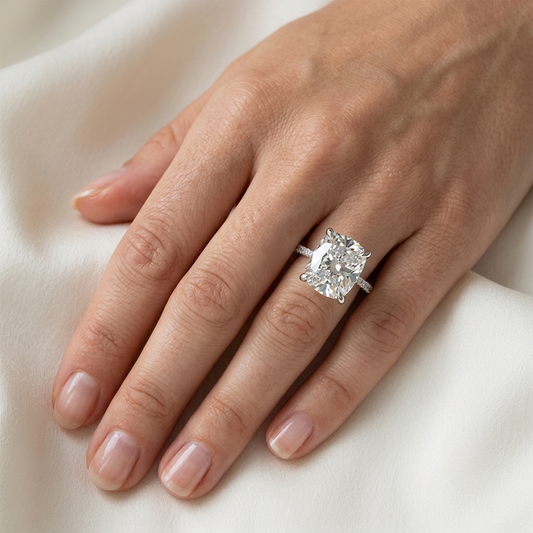 Cushion Cut Engagement Ring, 6 Carats, Sterling Silver