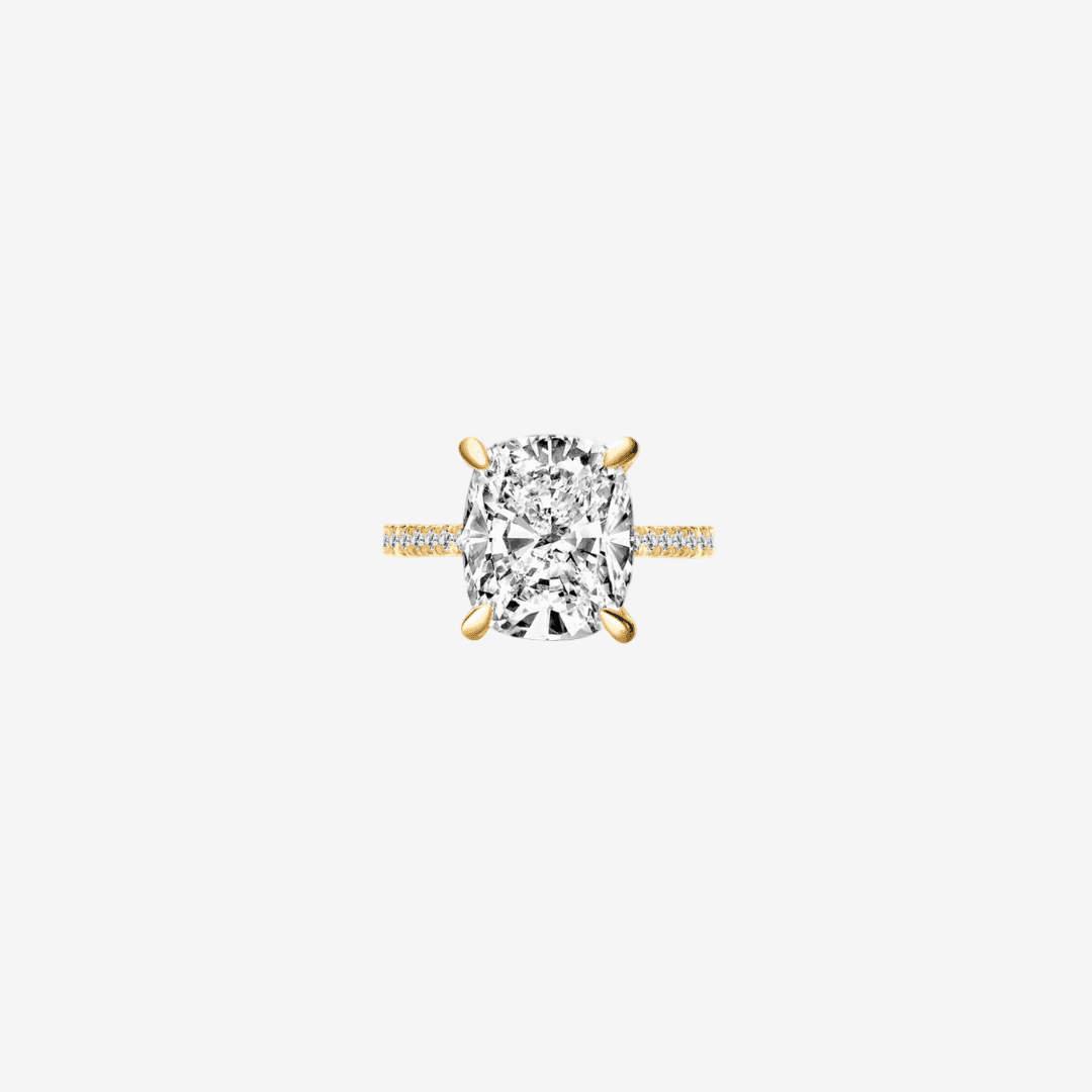 Cushion Cut Engagement Ring, 6 Carats, Hidden Halo, Yellow Gold - MargalitRings
