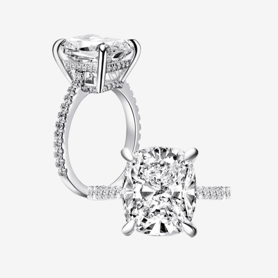 Cushion Cut Engagement Ring, 6 Carats, Sterling Silver - Margalit Rings