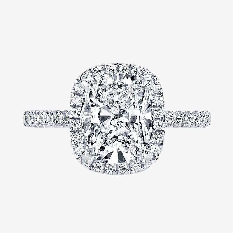 Cushion Cut Halo Engagement Ring, 4 Carats