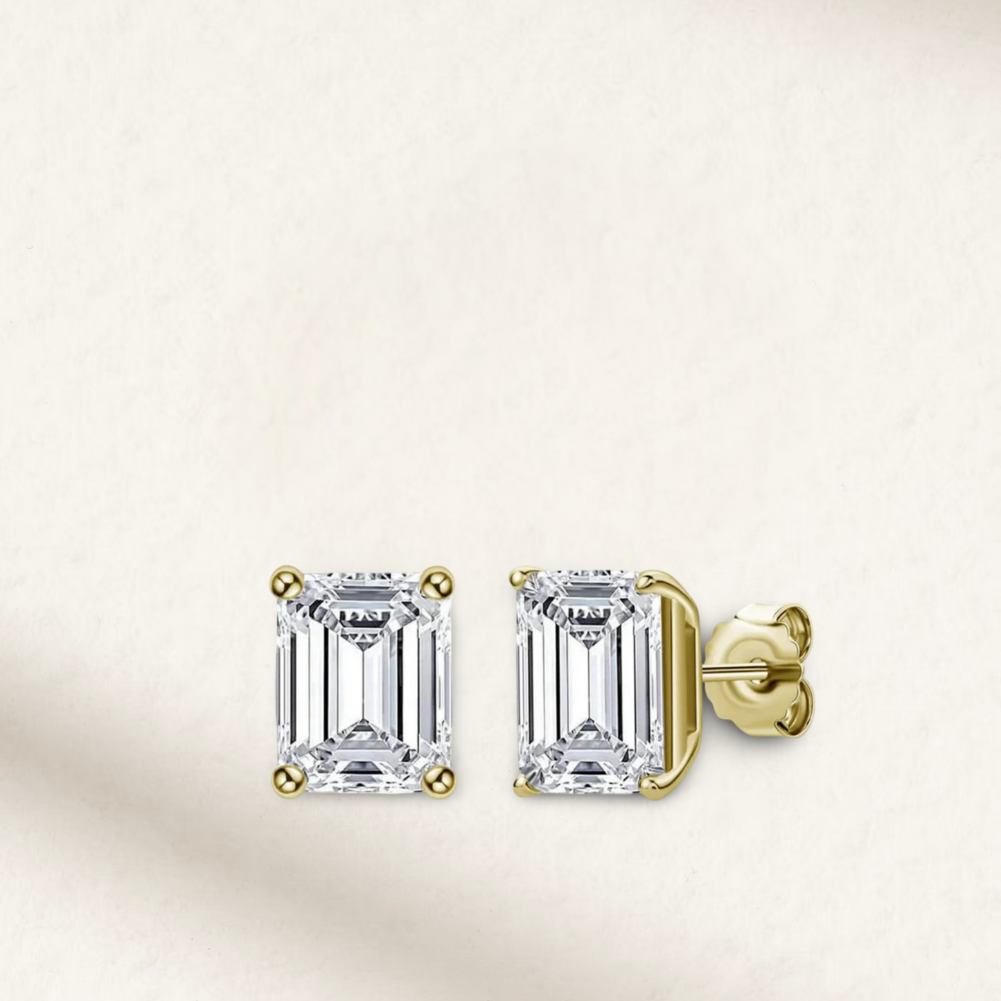 Emerald Cut Lab Made Stud Earrings in Yellow Gold