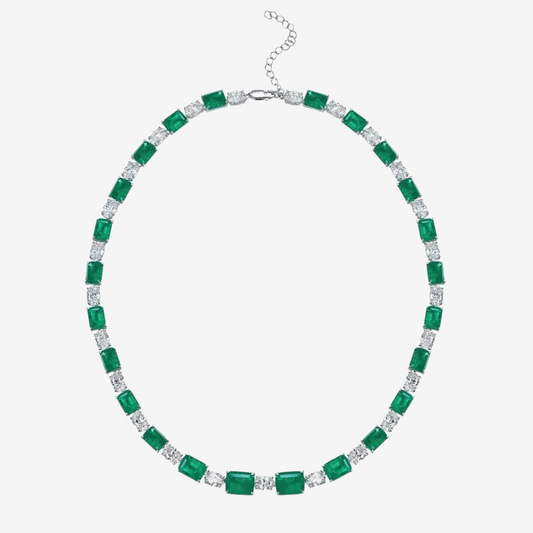 Emerald Green & Diamond Riviere Wedding Necklace, Bridal jewellery