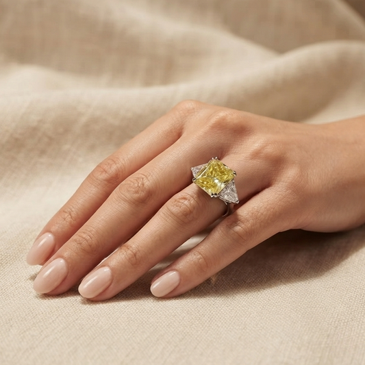 9.52 Carat, Fancy Yellow, Princess Cut, Cocktail Ring