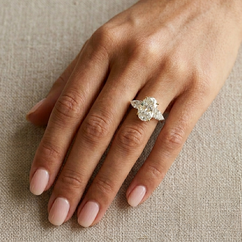 Frida Engagement Ring, Oval Cut Sterling Silver, 4 Carats
