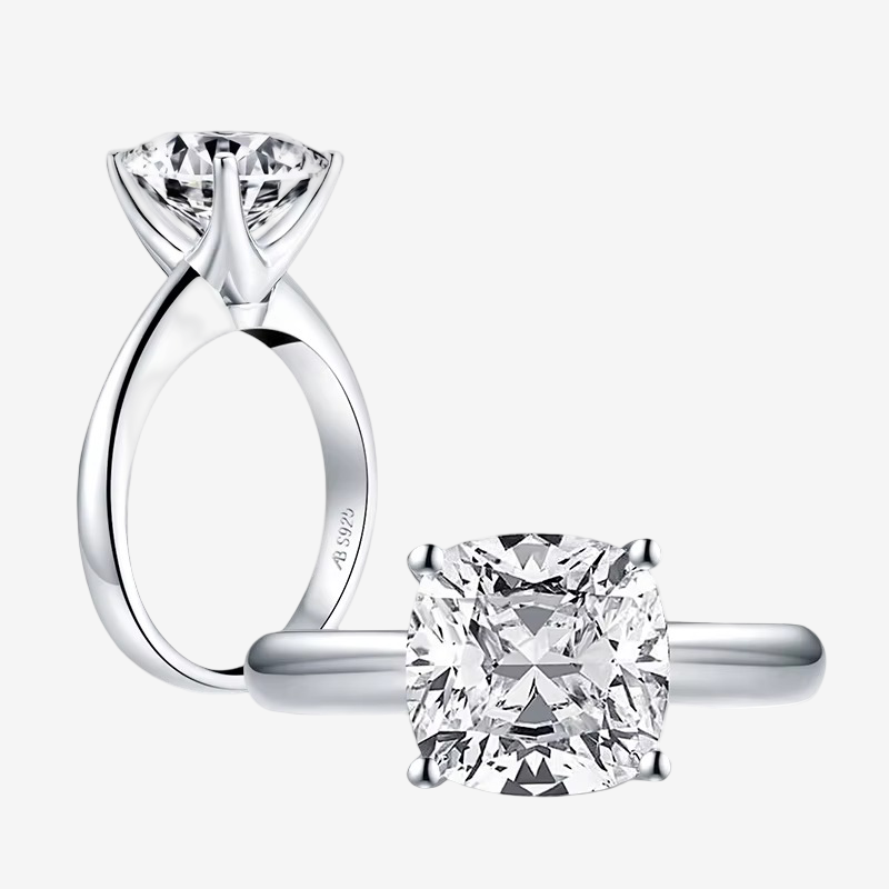 Cushion Cut Engagement Ring, 3 Carats, Sterling Silver