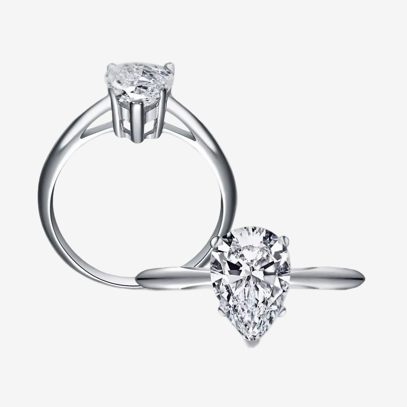 Pear Shape Engagement Ring, 2 Carats, Sterling Silver