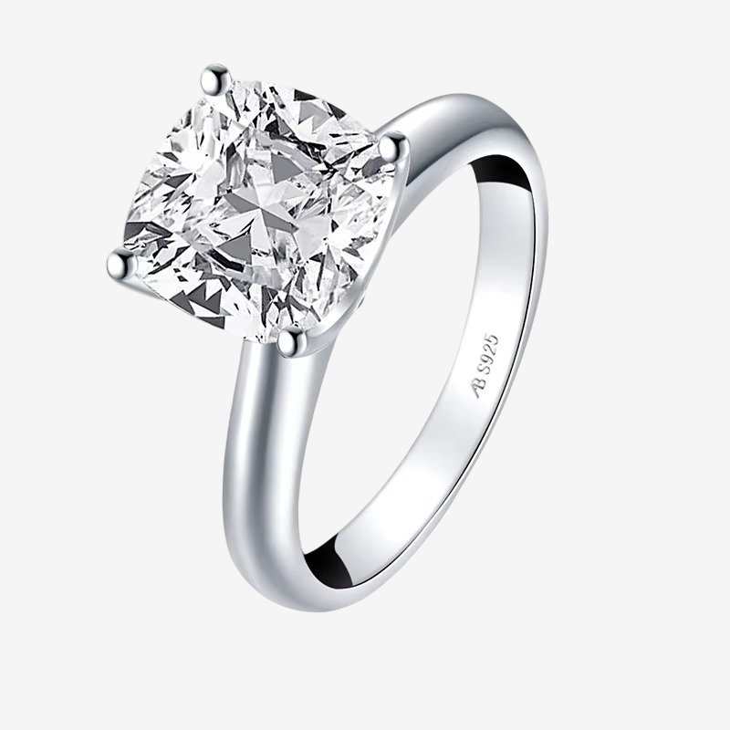 Cushion Cut Engagement Ring, 3 Carats, Sterling Silver