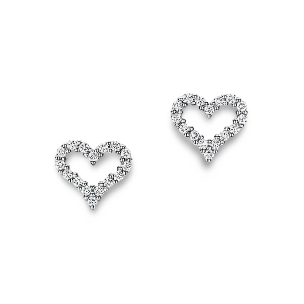 Heart Shape Silhouette, Bridal Studs, Sterling Silver
