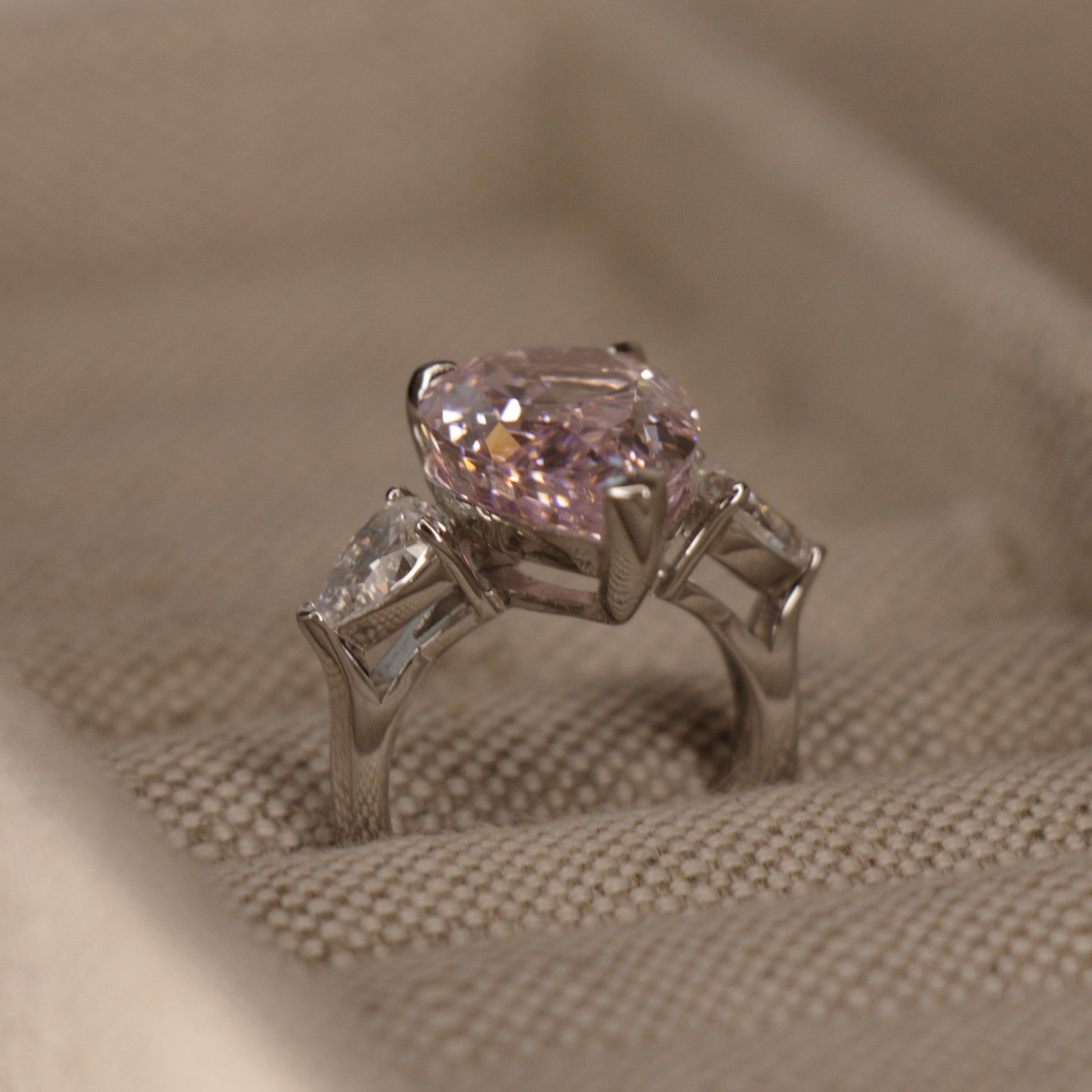 8 Carat Pink Pear Shape Engagement Ring on 925 Silver Band by Margalit Rings