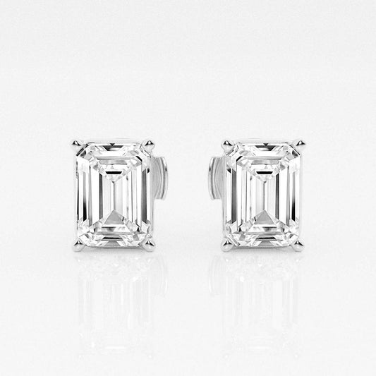 3 Carat Emerald Cut, Sterling Silver, Bridal Studs - MargalitRings
