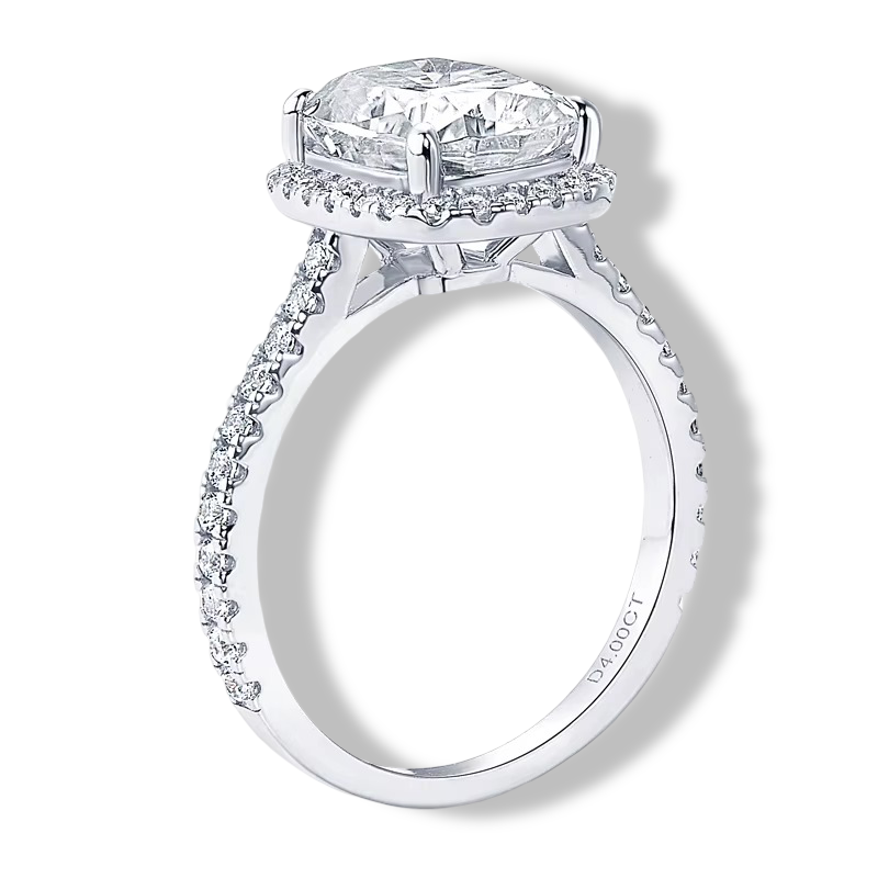 Lab Made Cushion Cut Halo Engagement Ring, 4 Carats