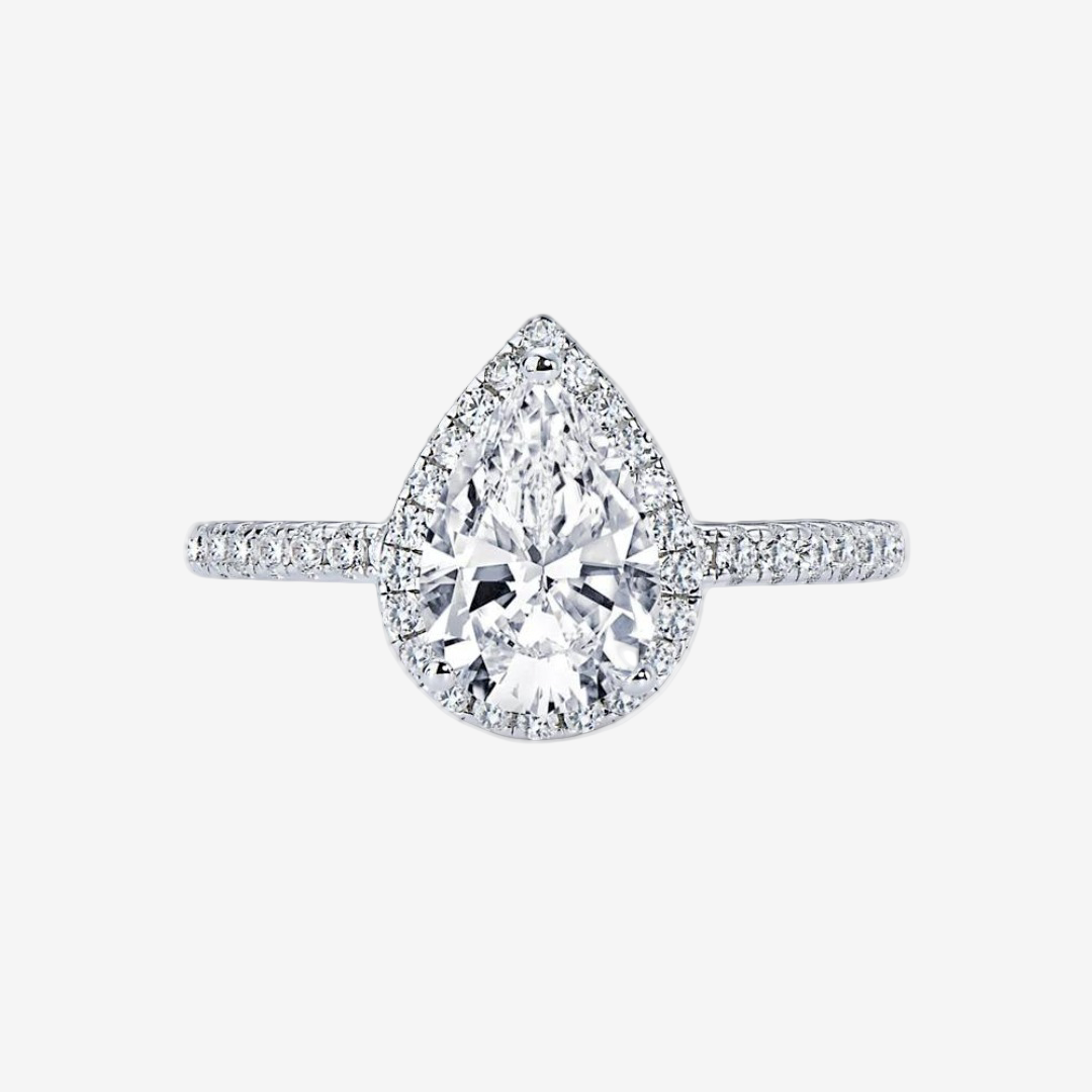 Pear Shape Halo Engagement Ring, 2 Carats