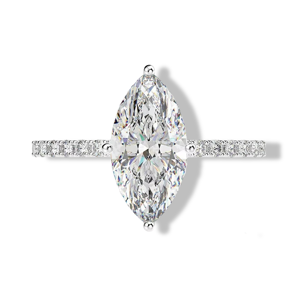Marquise Cut Engagement Ring, 2 Carats, Sterling Silver