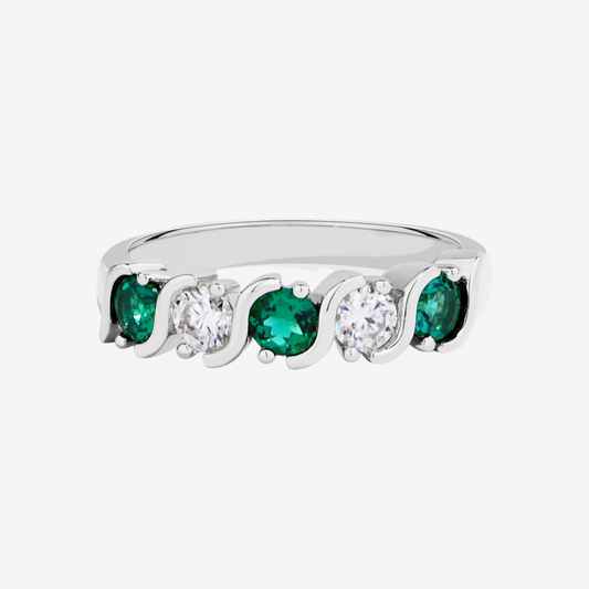 Mixed Gemstone Eternity Ring, Sterling Silver and Emerald Green by Margalit.