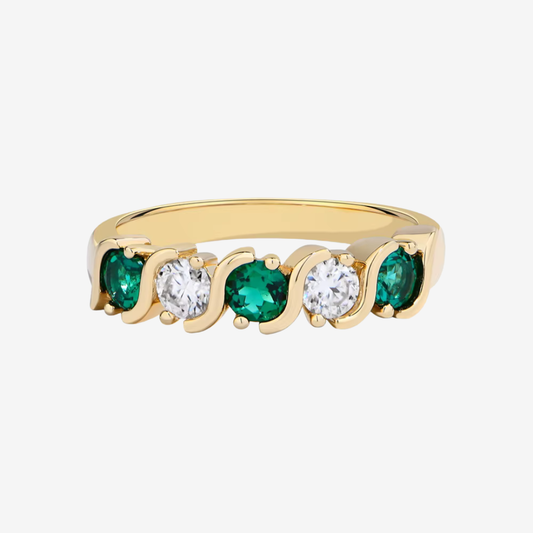 Mixed Gemstone Eternity Ring, Yellow Gold and Emerald Green by Margalit.