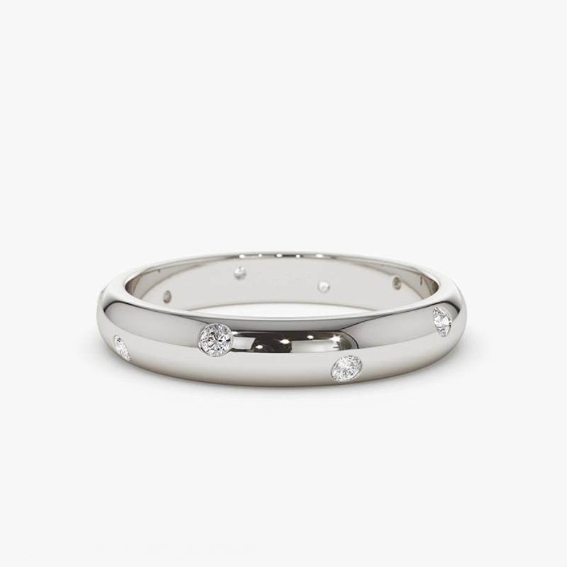 Scattered Inlay Wedding Band, Sterling Silver - MargalitRings