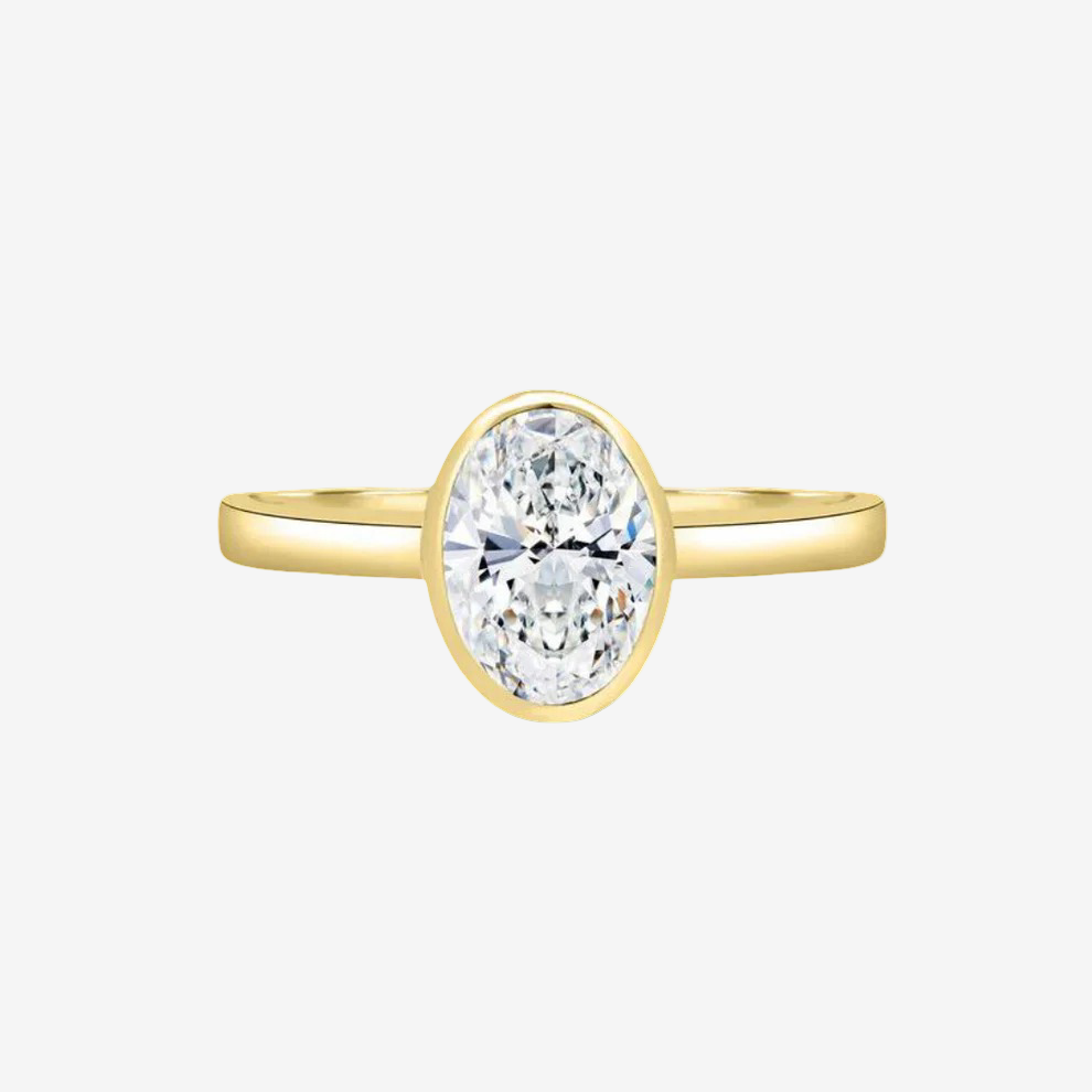Oval Bezel Set, Engagement Ring, 2 Carats, Sterling Silver