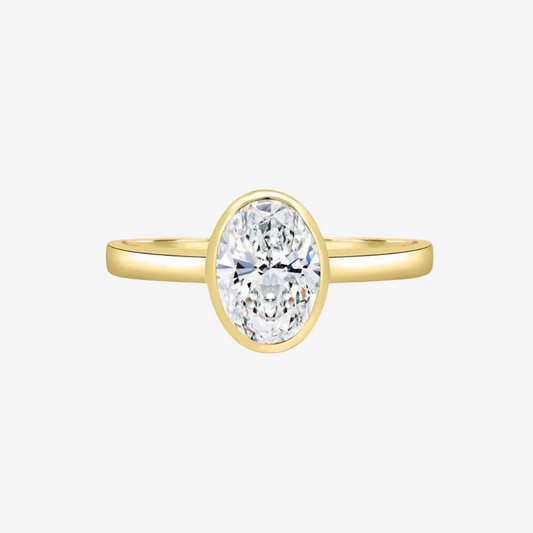 Oval Bezel Set, Engagement Ring, 2 Carats, Yellow Gold